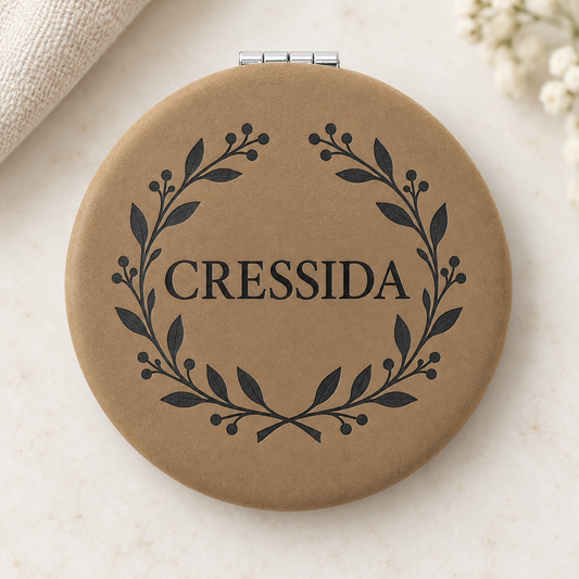 Personalized Leatherette Compact Mirror — Light Brown — optimized product photo