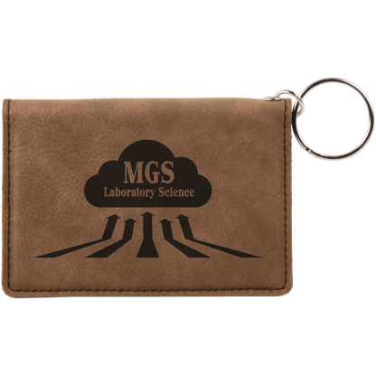 Dark Brown personalized leatherette id holder keychains with example engraving