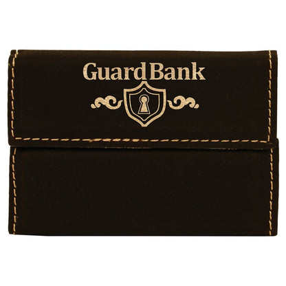Black/Gold personalized leatherette business card cases with example engraving