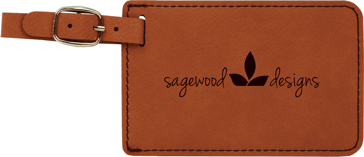 Rawhide personalized leatherette luggage tags with example engraving