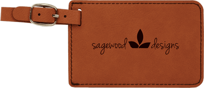 Rawhide personalized leatherette luggage tags with example engraving