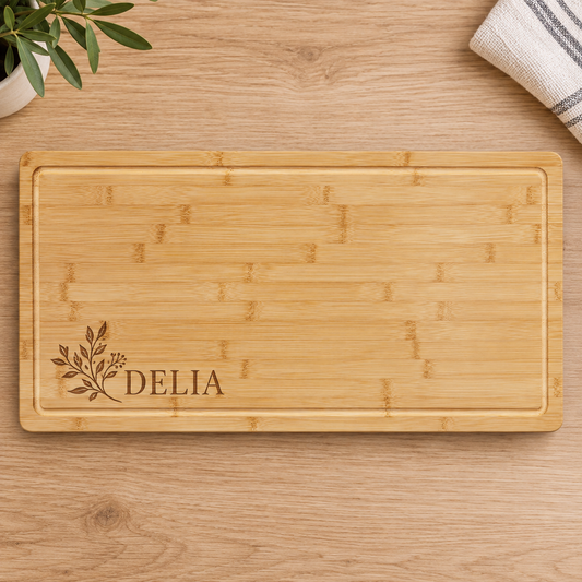 Personalized Bamboo Cutting Board with Drip Ring — 23 3/4" x 12" — optimized product photo