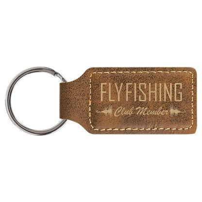Rustic/Gold personalized rectangle leatherette keychains with example engraving