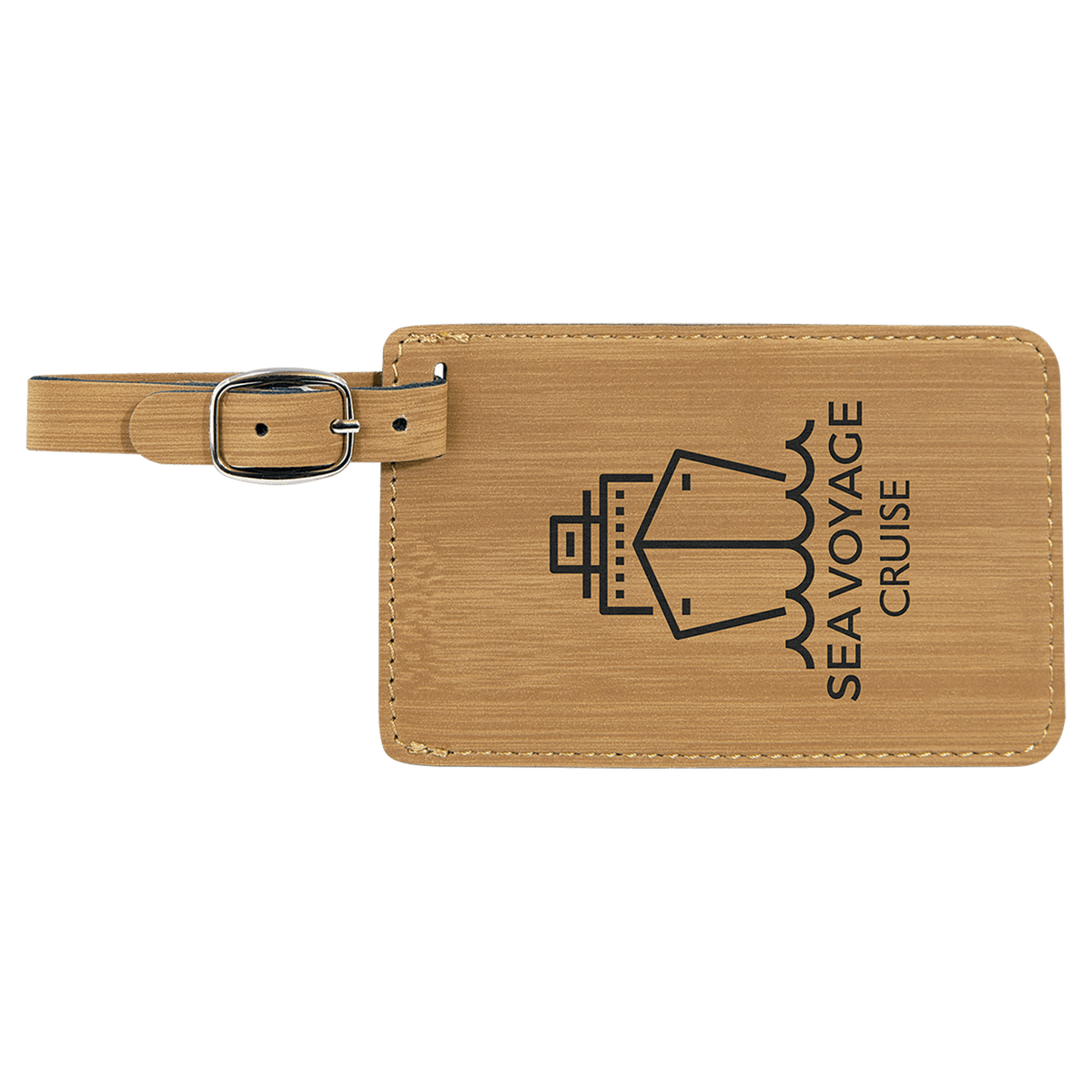 Bamboo personalized leatherette luggage tags with example engraving