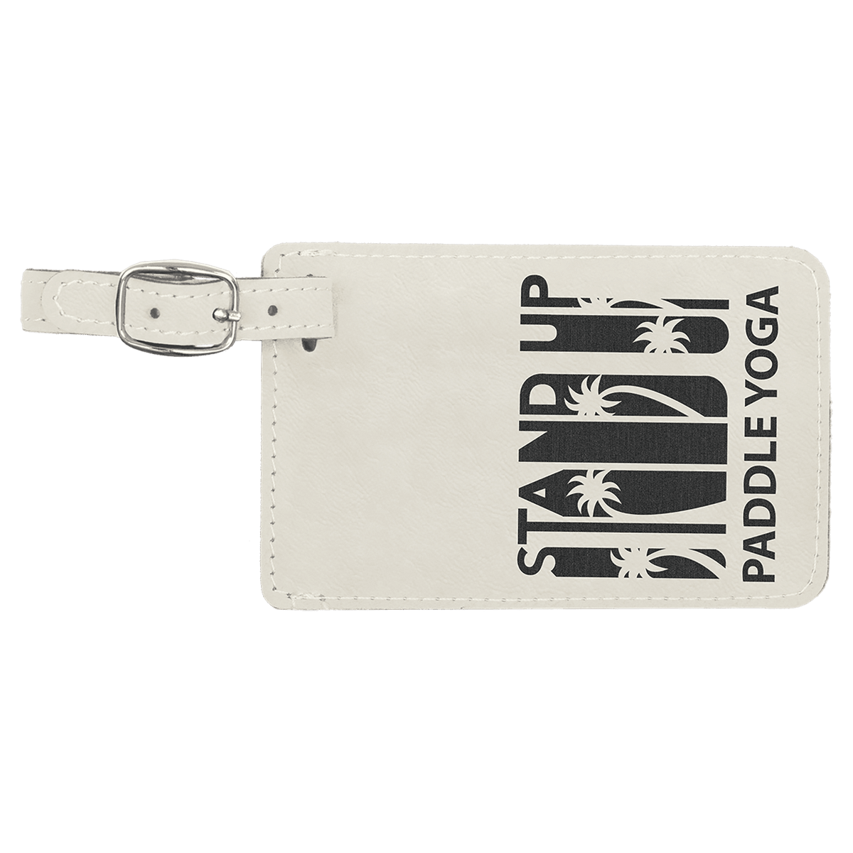 White/Black personalized leatherette luggage tags with example engraving
