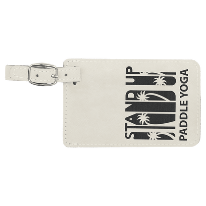 White/Black personalized leatherette luggage tags with example engraving