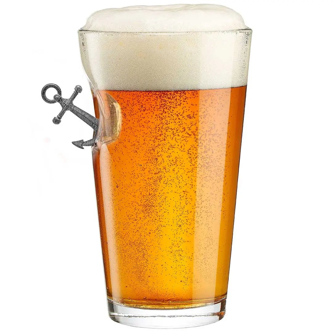 BenShot Anchor 16 oz Pint Glass with solid metal anchor embedment