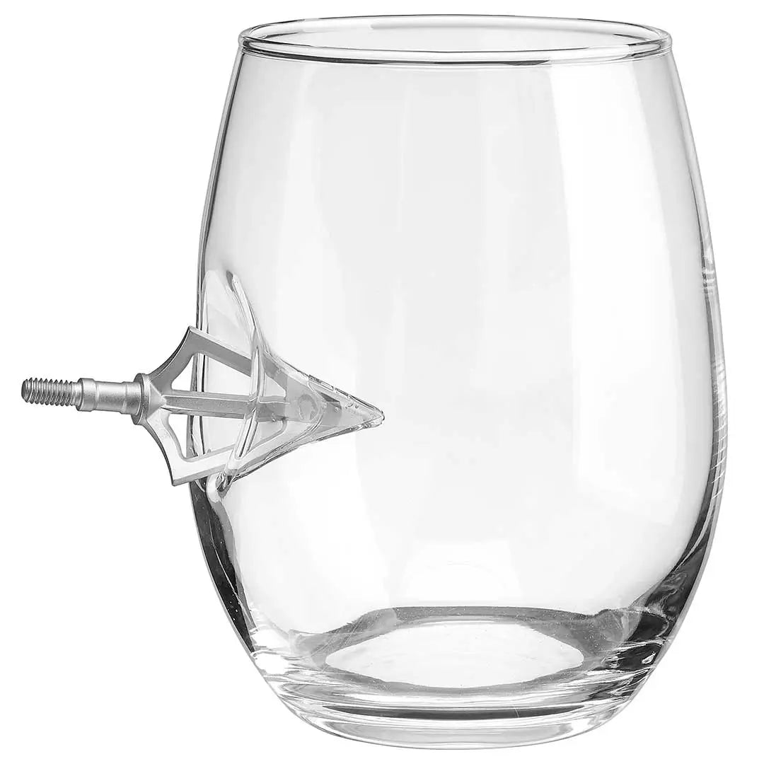 BenShot Broadhead 15 oz Wine Glass with an embedded fixed-blade broadhead