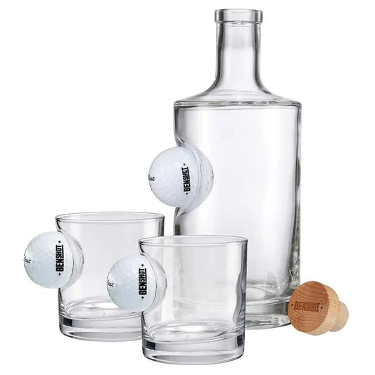 BenShot Golf Ball 750 mL Decanter & Two Rocks Glass Gift Set