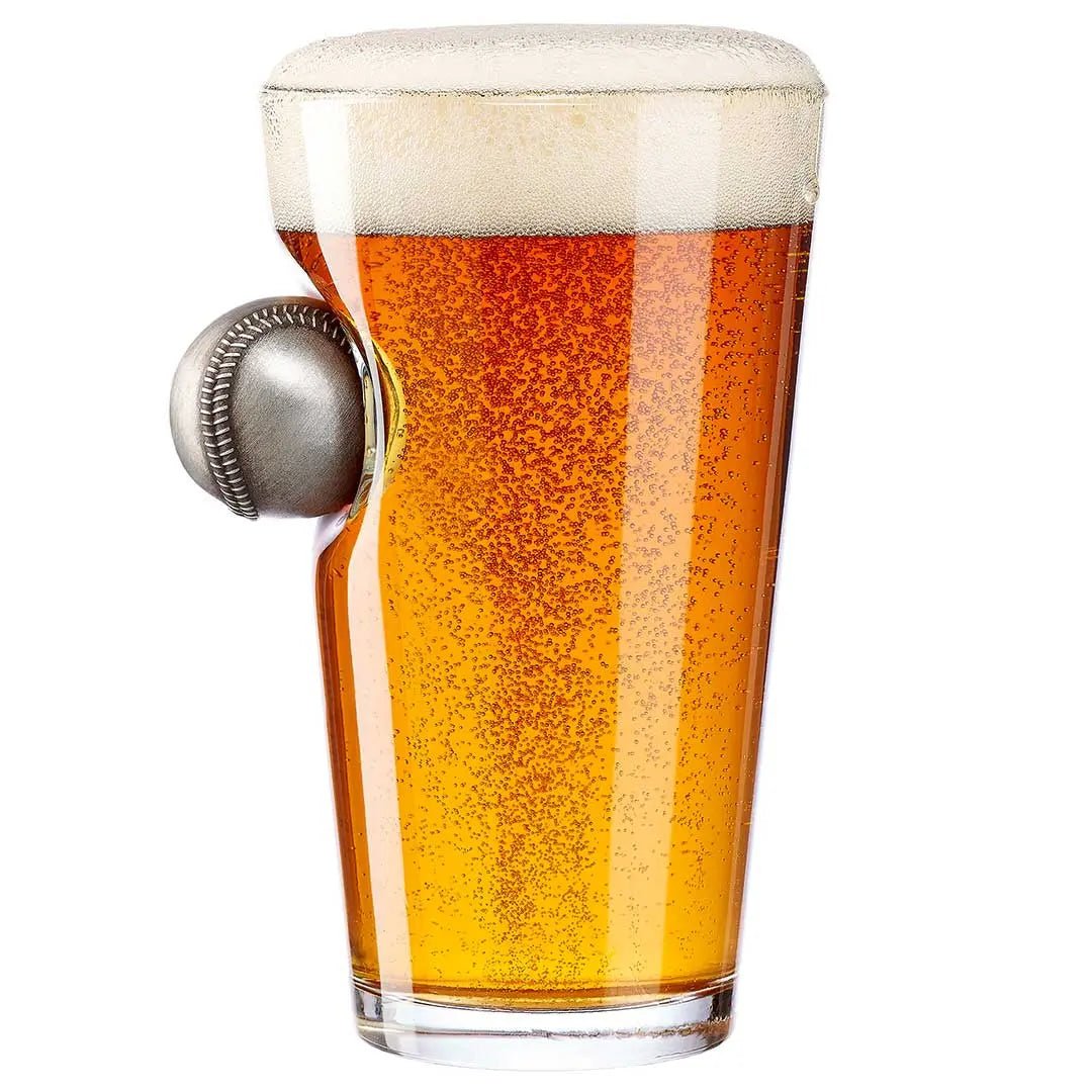 BenShot Baseball 16 oz Pint Glass with embedded solid metal baseball