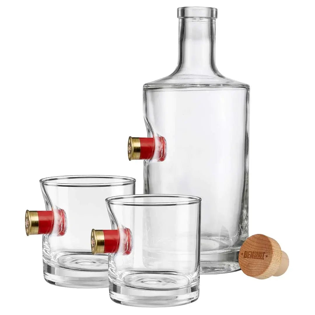 BenShot Shotgun Shell 750 mL Decanter & Two Rocks Glass Gift Set