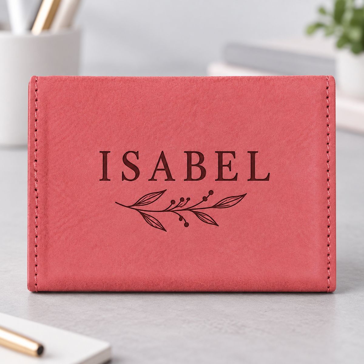 Pink personalized Hard card cases engraved ISABEL
