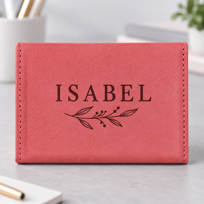 Pink personalized Hard card cases engraved ISABEL