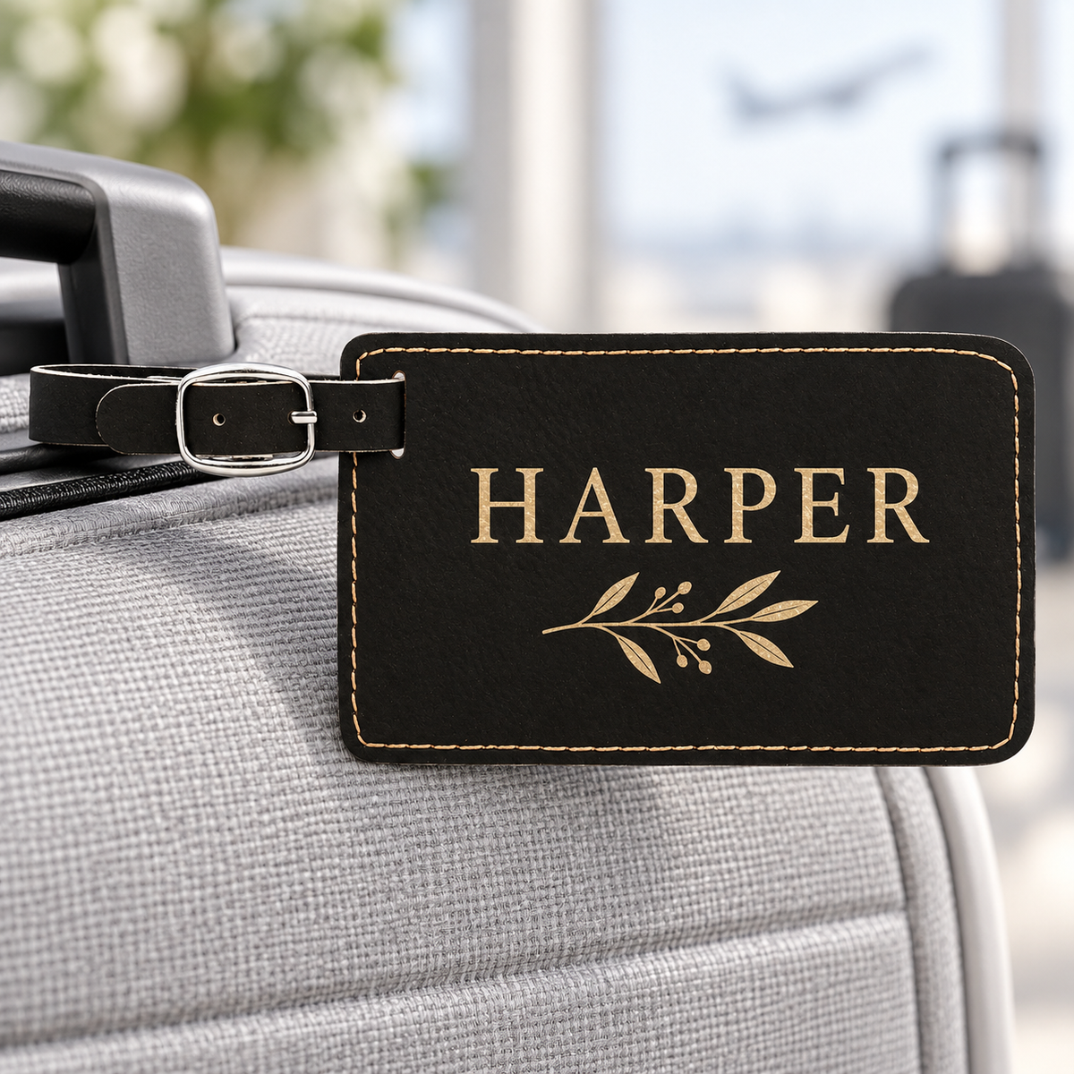 Black personalized Luggage tags engraved HARPER