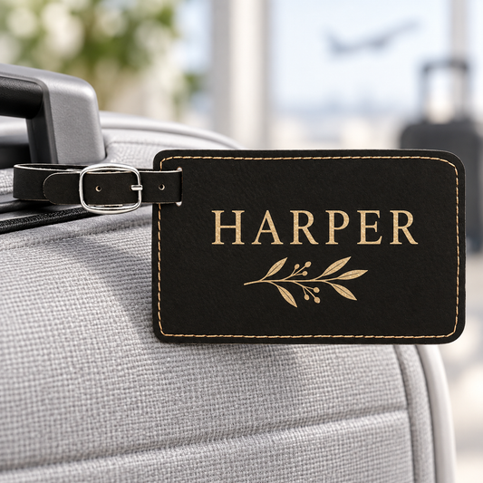 Black personalized Luggage tags engraved HARPER
