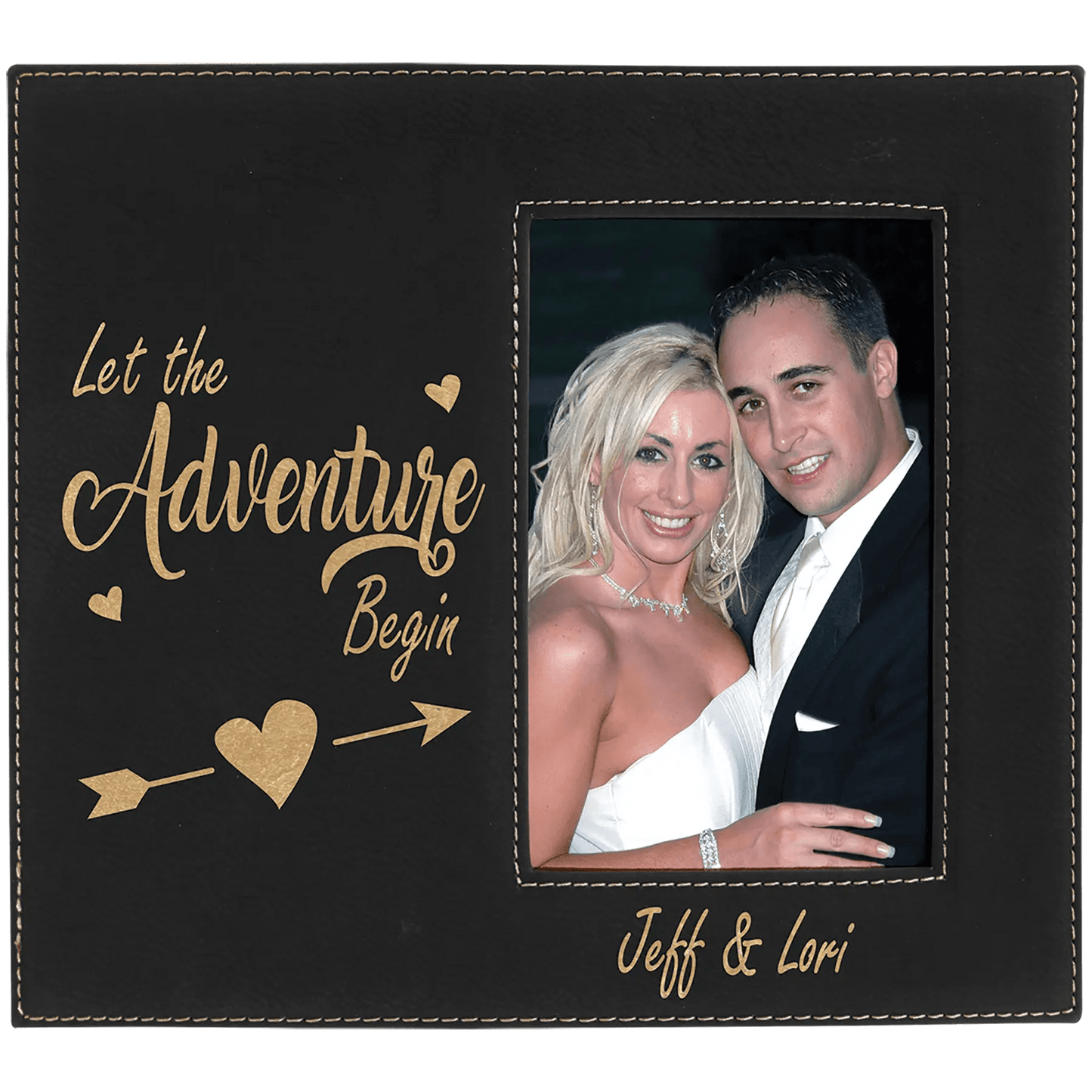 Leatherette Photo Frame 4" x 6" with Extended Area for Custom Etched Message or Design - Smalltown Connetchin