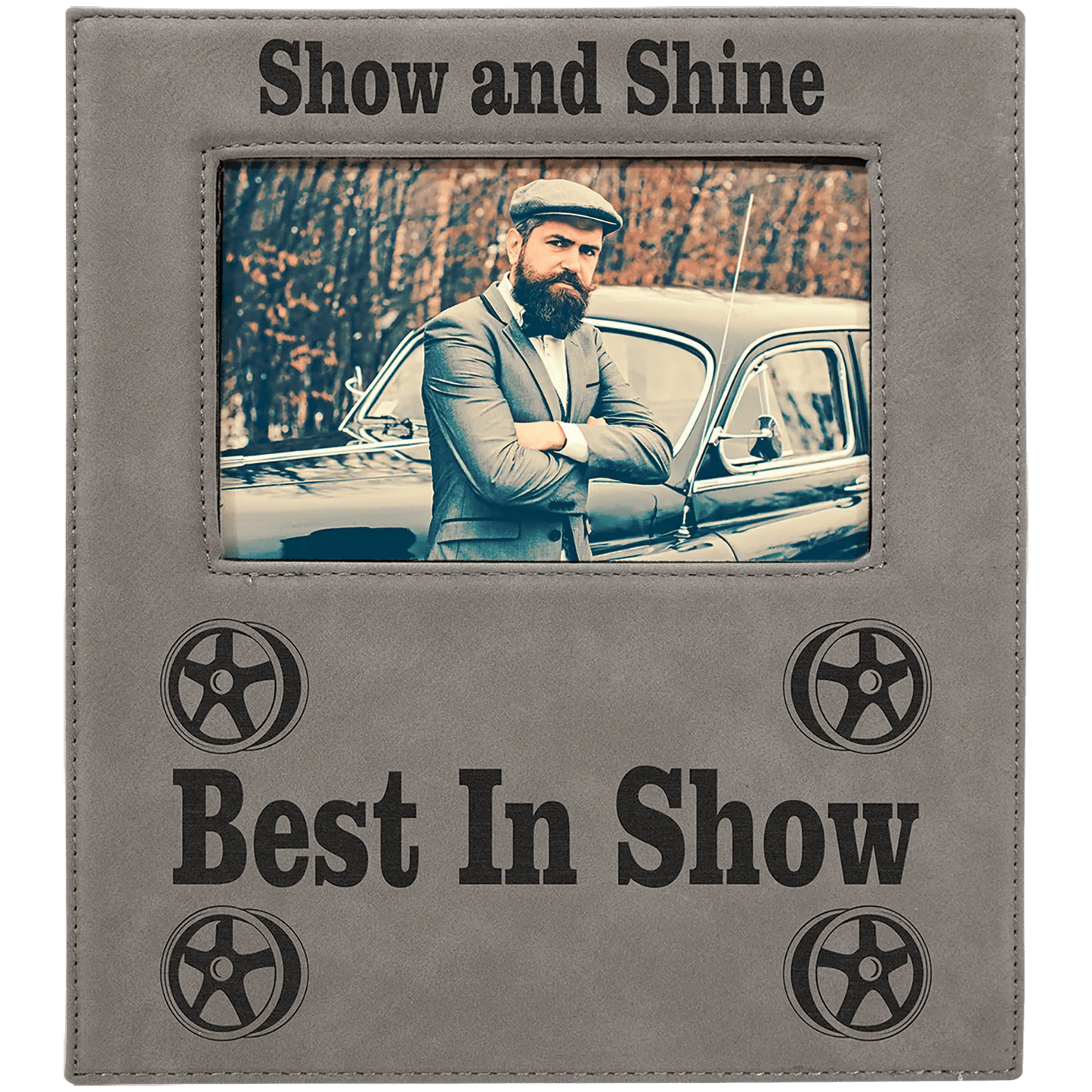 Leatherette Photo Frame 4" x 6" with Extended Area for Custom Etched Message or Design - Smalltown Connetchin