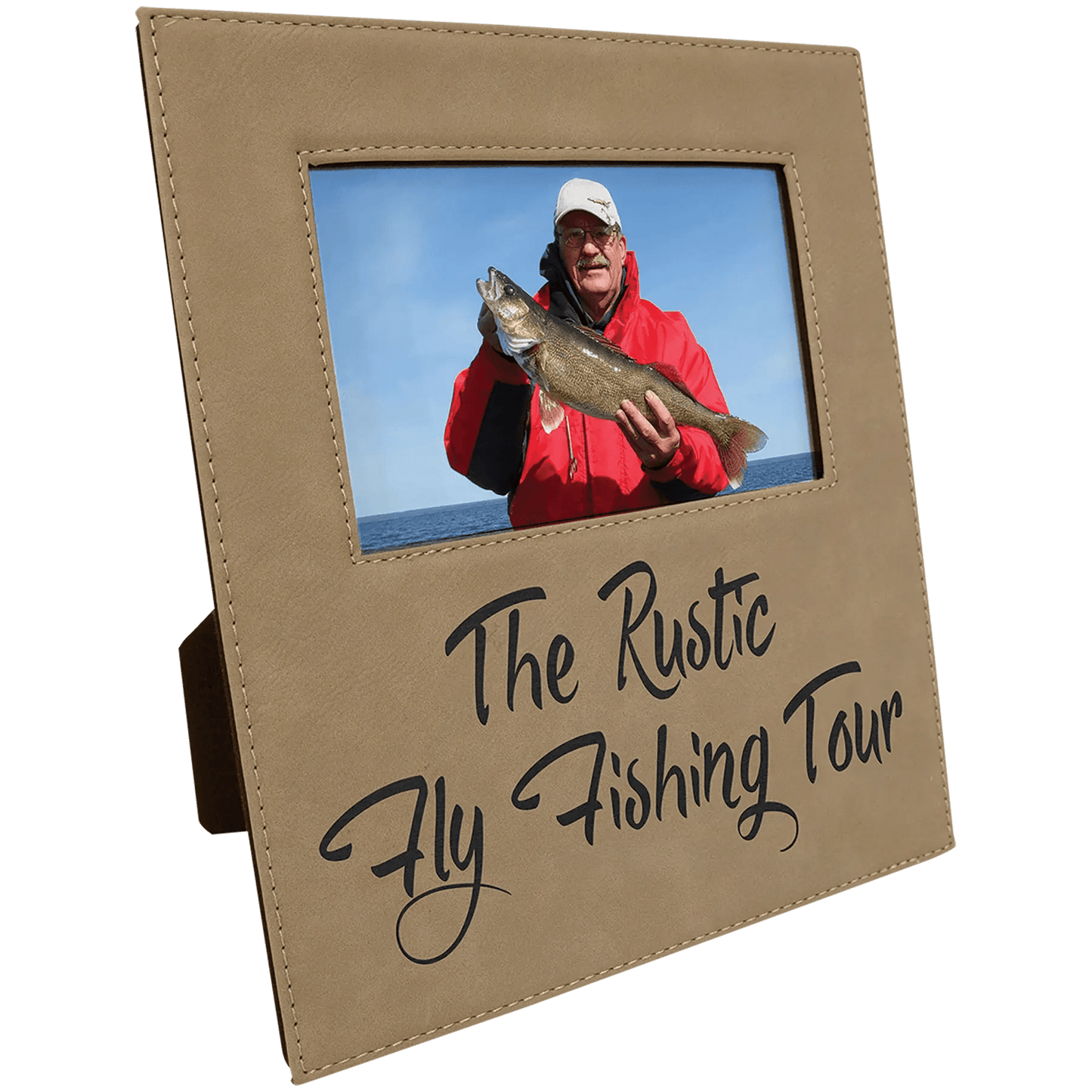 Leatherette Photo Frame 4" x 6" with Extended Area for Custom Etched Message or Design - Smalltown Connetchin