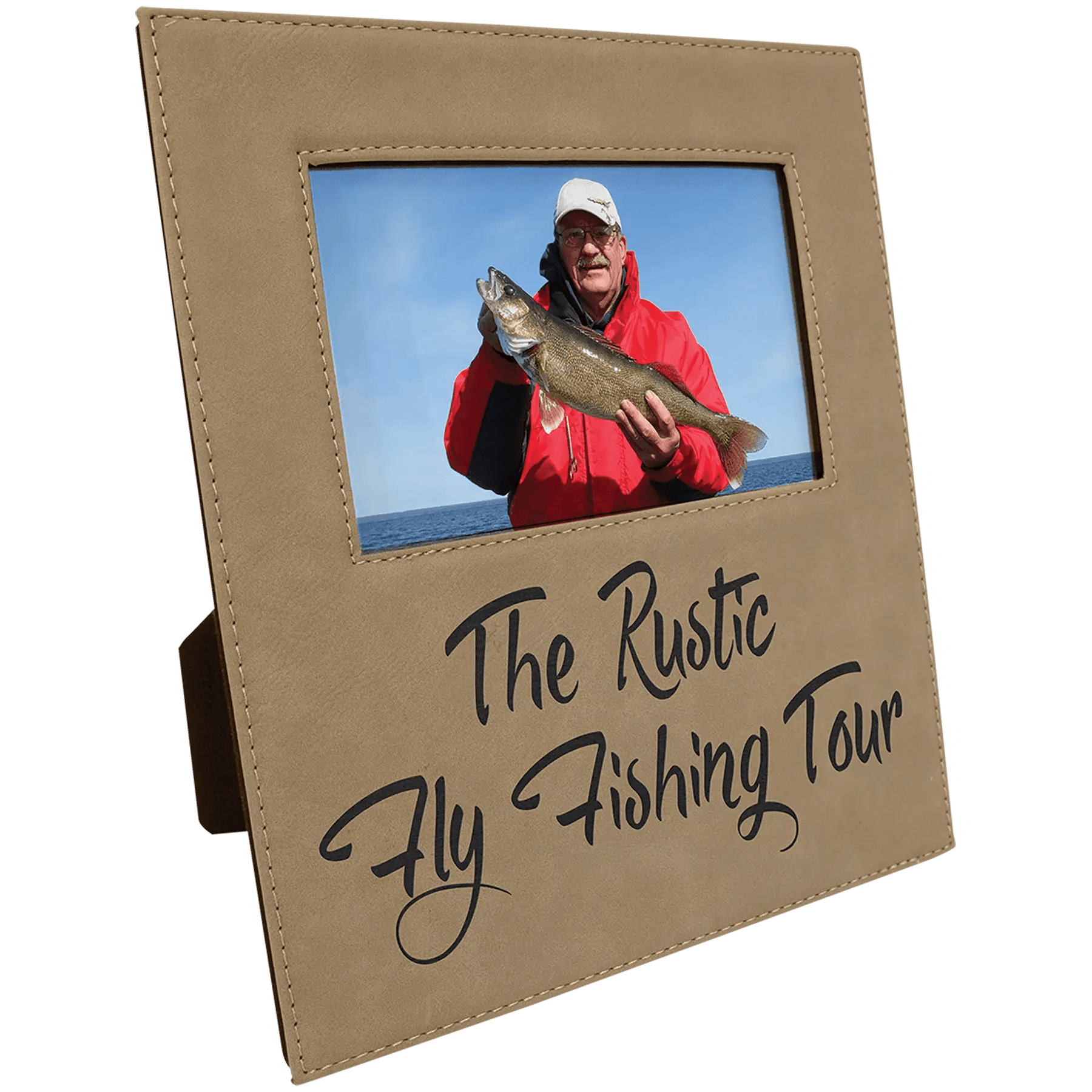 Leatherette Photo Frame 4" x 6" with Extended Area for Custom Etched Message or Design - Smalltown Connetchin