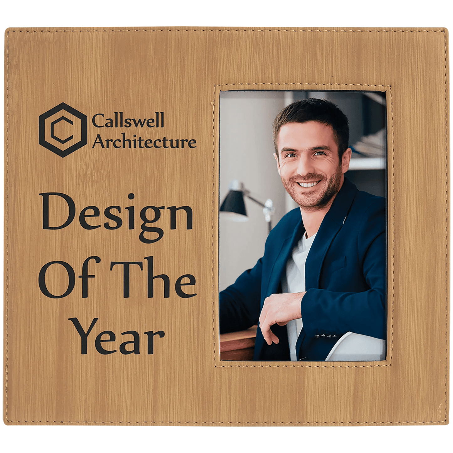 Leatherette Photo Frame 4" x 6" with Extended Area for Custom Etched Message or Design - Smalltown Connetchin