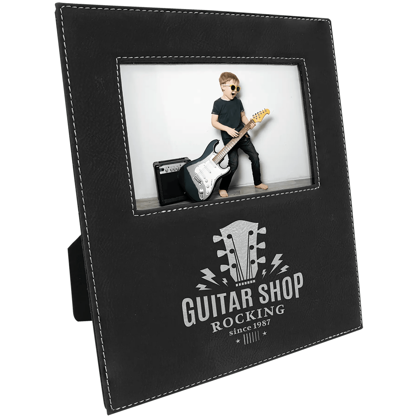 Leatherette Photo Frame 4" x 6" with Extended Area for Custom Etched Message or Design - Smalltown Connetchin