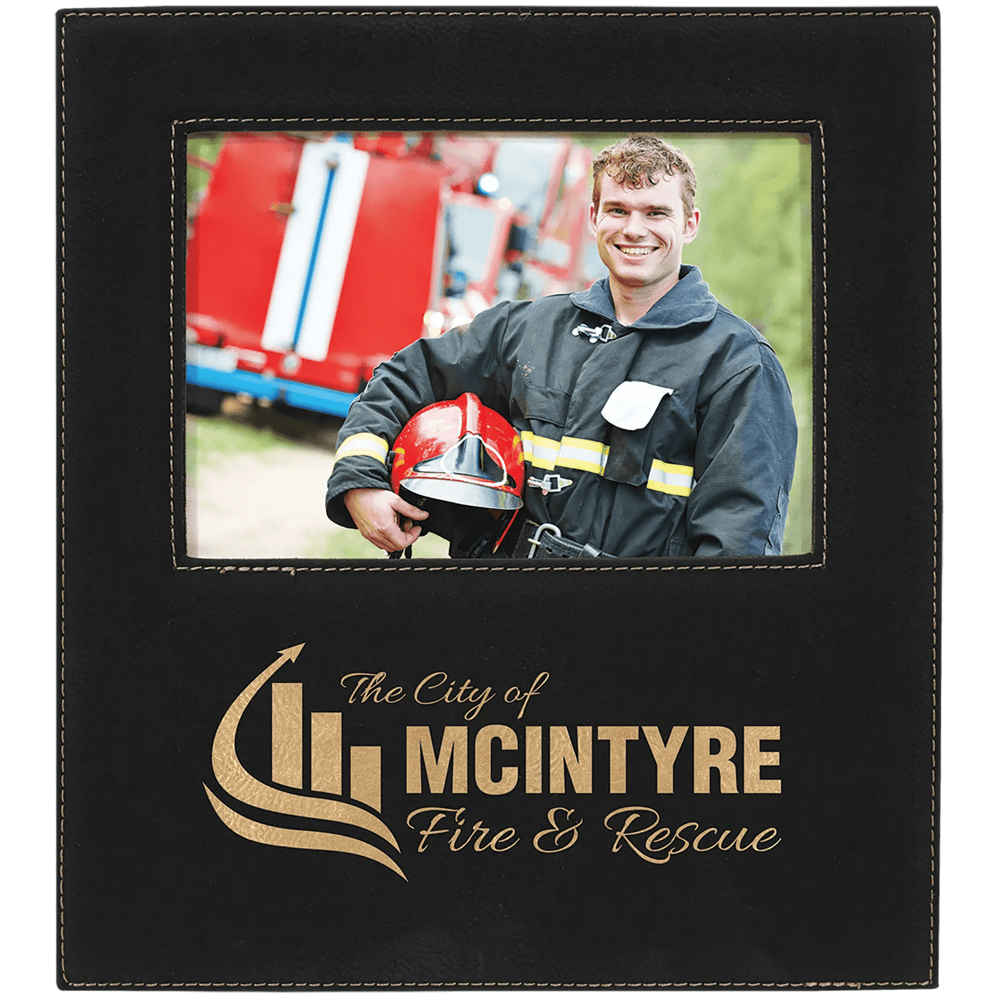 Leatherette Photo Frame 5" x 7" with Extended Custom Etch Design Area - Smalltown Connetchin