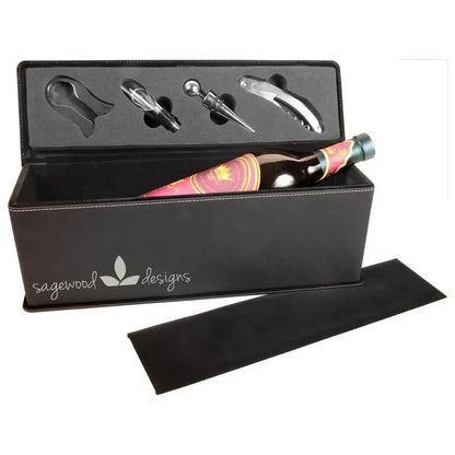 Leatherette Single Wine Gift Box with Tools - Personalized - Smalltown Connetchin