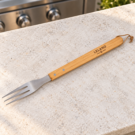 Personalized bamboo BBQ fork engraved LELAND