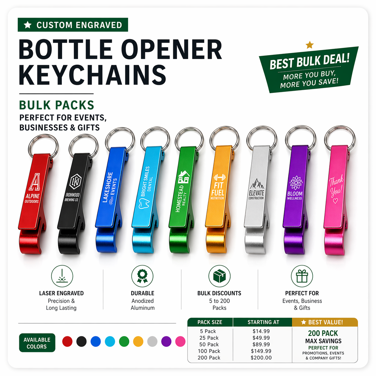 Custom Bottle Opener Keychains – Engraved Aluminum | Bulk Pricing | QR