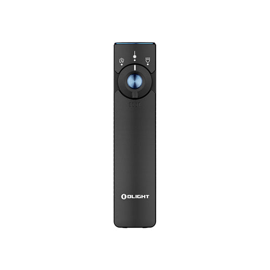 Matte Black Olight Arkfeld Pro flashlight in a front product view