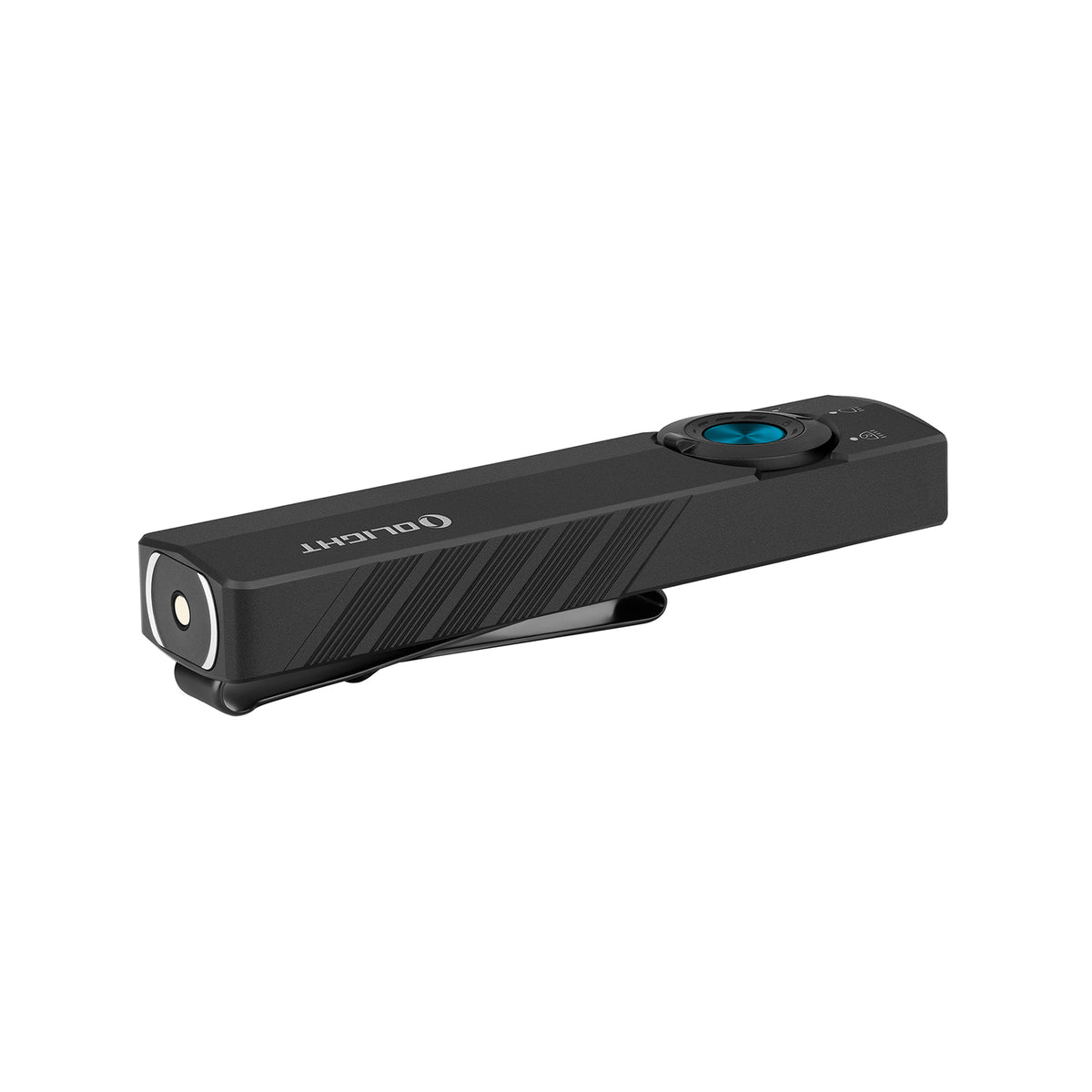 Matte Black Olight ArkPro Lite showing the magnetic charging port, selector, and pocket clip