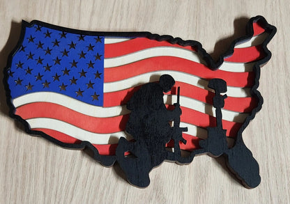 Patriotic Decor - Baltic Birch Kneeling Soldier - USA - Smalltown Connetchin