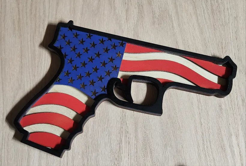 Patriotic Decor - Handcrafted 9.5" Baltic Birch Glock - USA - Smalltown Connetchin