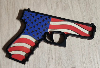 Patriotic Decor - Handcrafted 9.5" Baltic Birch Glock - USA - Smalltown Connetchin