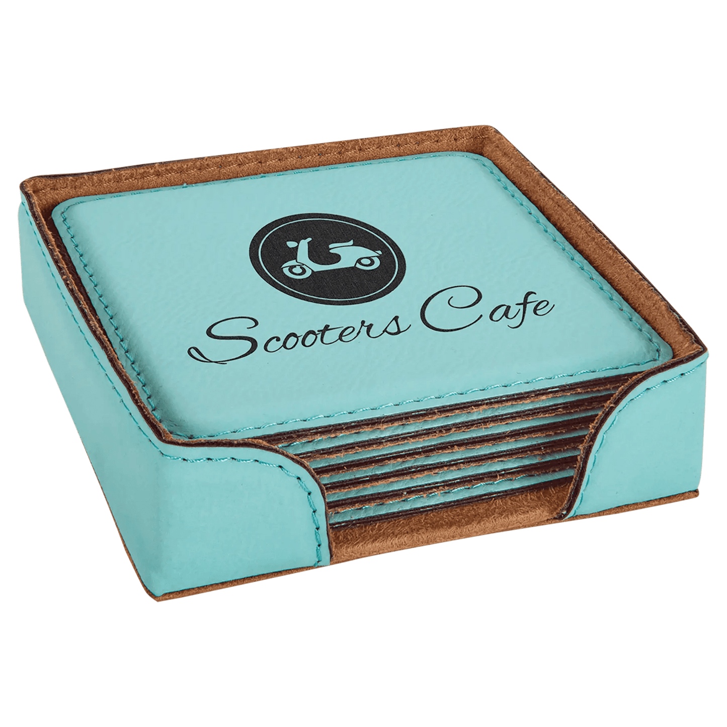 Personalized 4" Inch Leatherette Coaster Set - Smalltown Connetchin