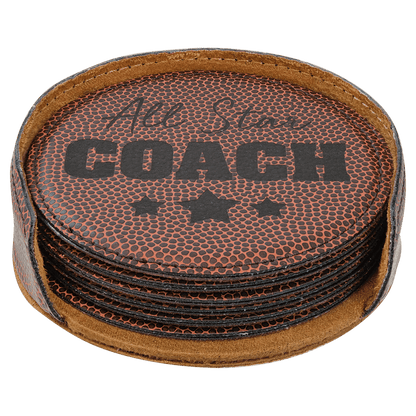 Personalized 4" Inch Leatherette Coaster Set - Smalltown Connetchin