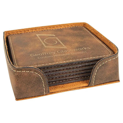 Personalized 4" Inch Leatherette Coaster Set - Smalltown Connetchin
