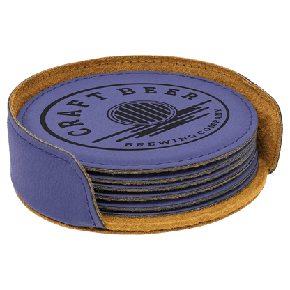 Personalized 4" Inch Leatherette Coaster Set - Smalltown Connetchin