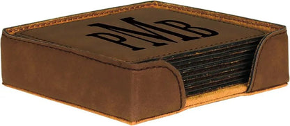 Personalized 4" Inch Leatherette Coaster Set - Smalltown Connetchin
