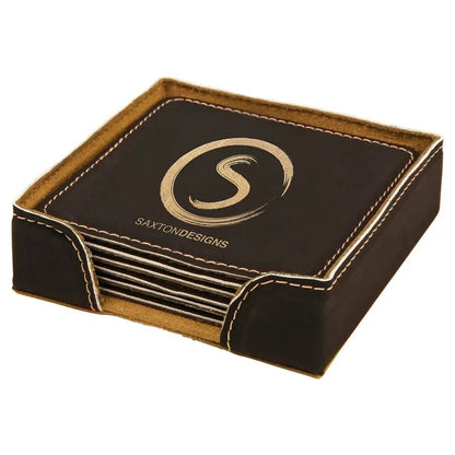 Personalized 4" Inch Leatherette Coaster Set - Smalltown Connetchin