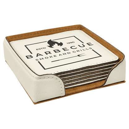 Personalized 4" Inch Leatherette Coaster Set - Smalltown Connetchin