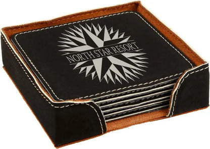 Personalized 4" Inch Leatherette Coaster Set - Smalltown Connetchin