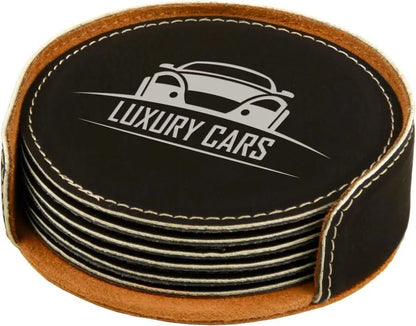 Personalized 4" Inch Leatherette Coaster Set - Smalltown Connetchin