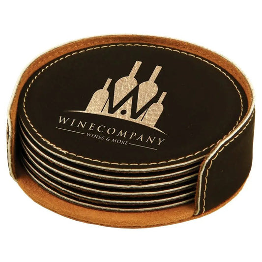 Personalized 4" Inch Leatherette Coaster Set - Smalltown Connetchin