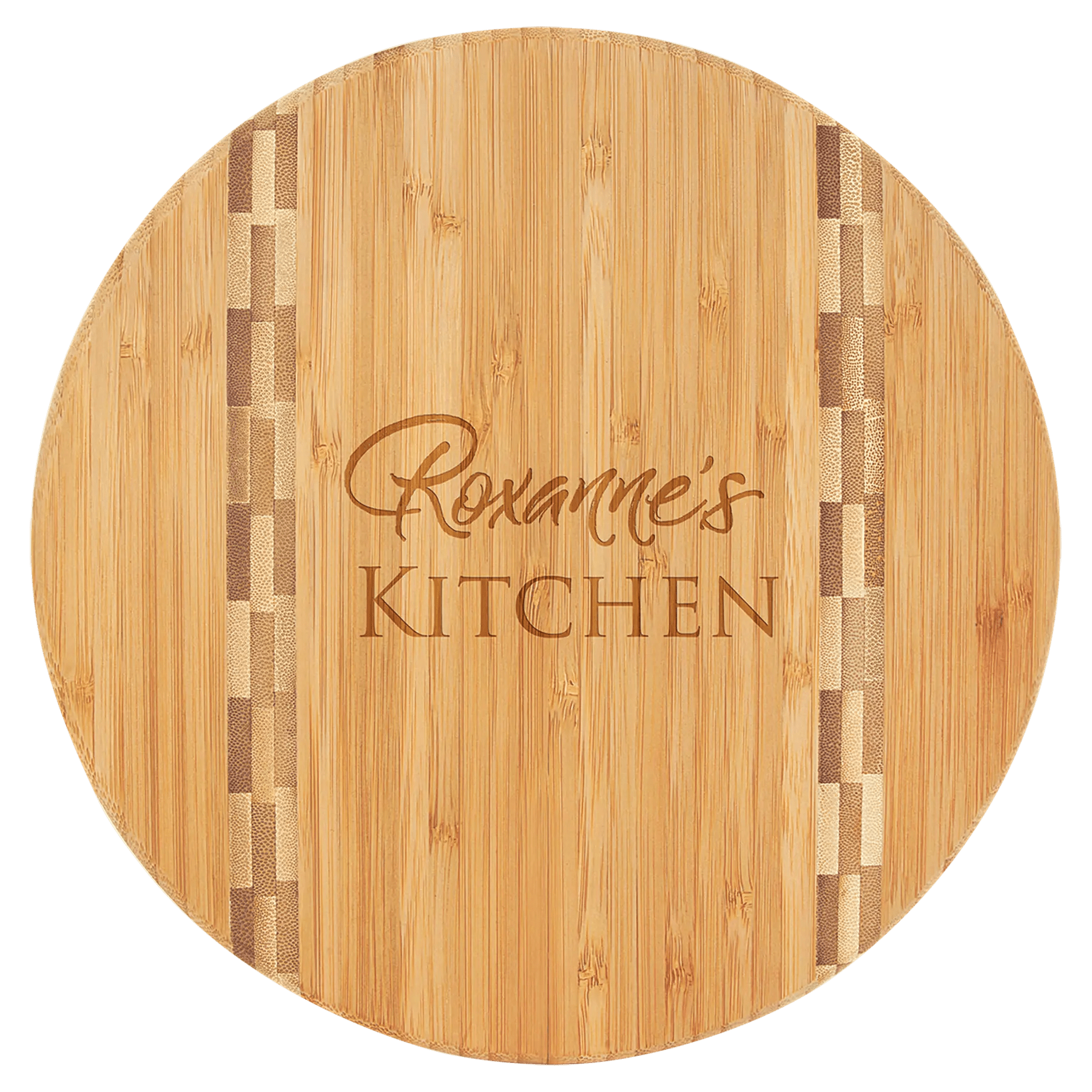Personalized Bamboo Round Cutting Board with Butcher Block Inlay ...