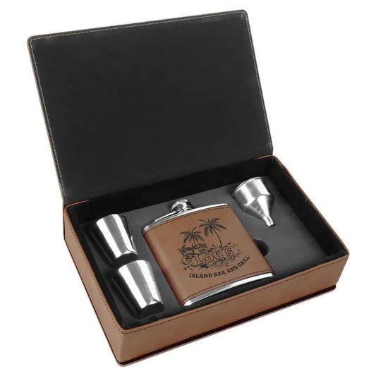 Personalized Flask Gift Set - Leatherette - Smalltown Connetchin
