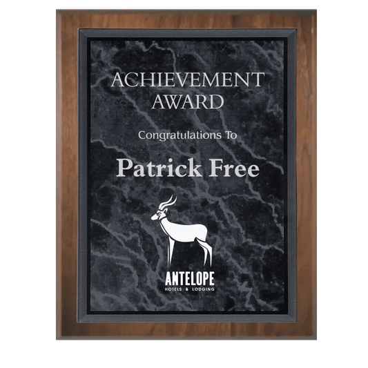 Precision Walnut Personalized Plaque with (Optional) Marble Acrylic Plate - Smalltown Connetchin