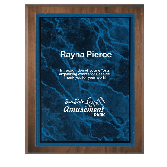 Precision Walnut Personalized Plaque with (Optional) Marble Acrylic Plate - Smalltown Connetchin
