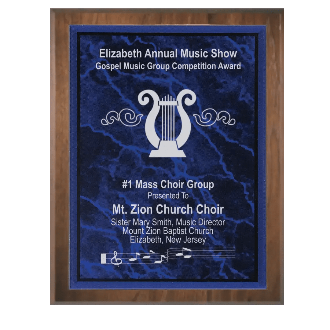 Precision Walnut Personalized Plaque with (Optional) Marble Acrylic Plate - Smalltown Connetchin