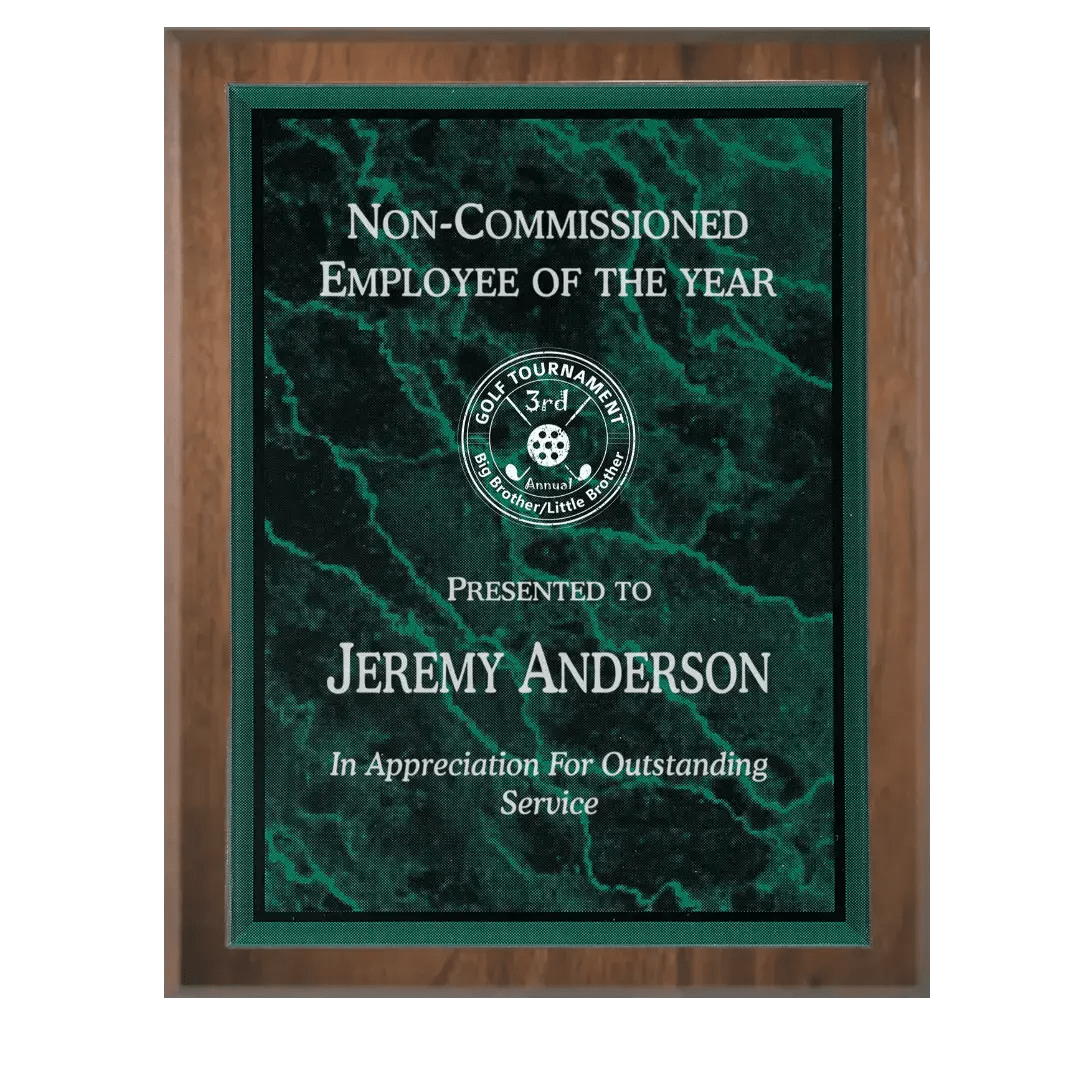 Precision Walnut Personalized Plaque with (Optional) Marble Acrylic Plate - Smalltown Connetchin